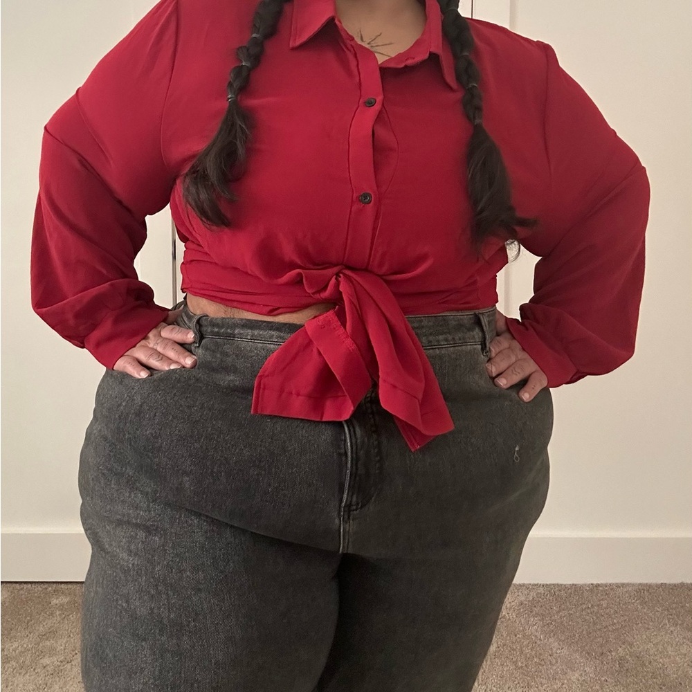 SHEIN Vibrant Red Button-Down Shirt